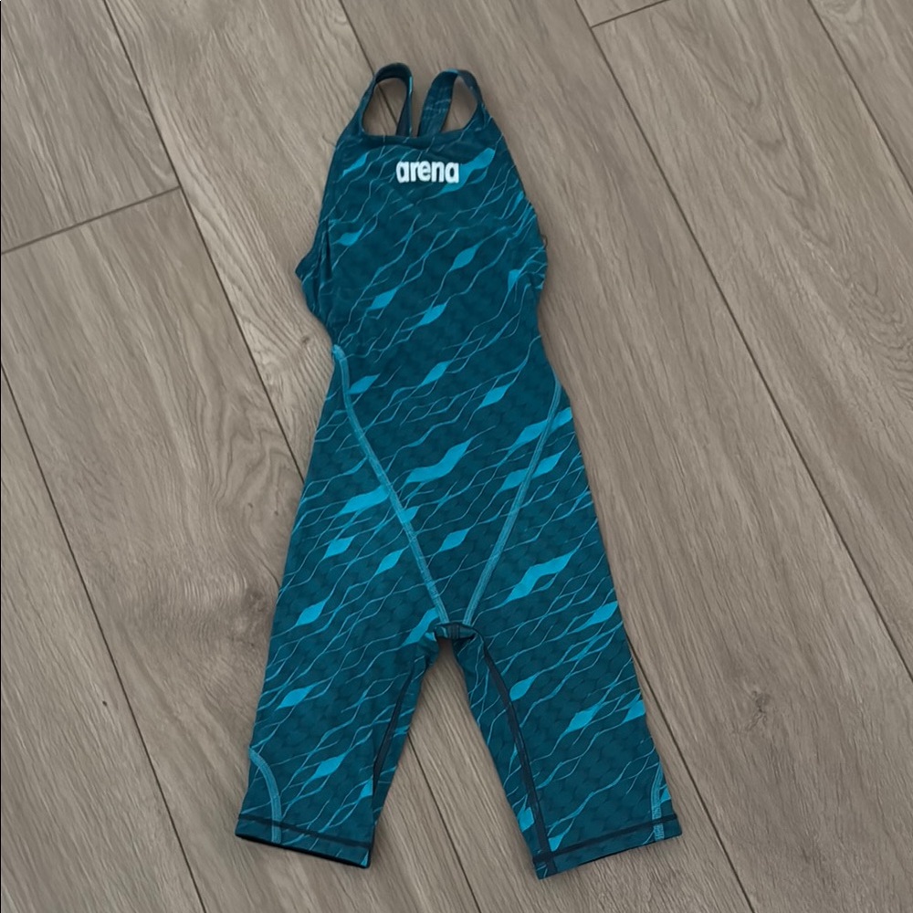 arena Girls' Teal Patterned One-Piece Performance Swimsuit